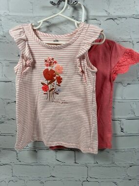 Kids Headquarters Pink Striped Floral Ruffle Tank Top